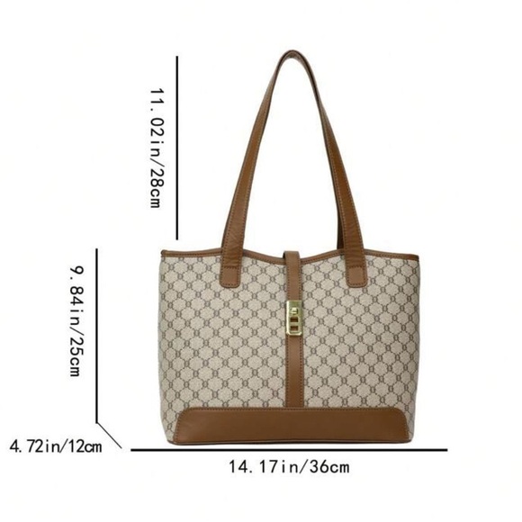 NWT Brown and Gray Patterned Tote Bag W/Gold Tone Hardware & Turn Lock 15 X 10 - Picture 4 of 14